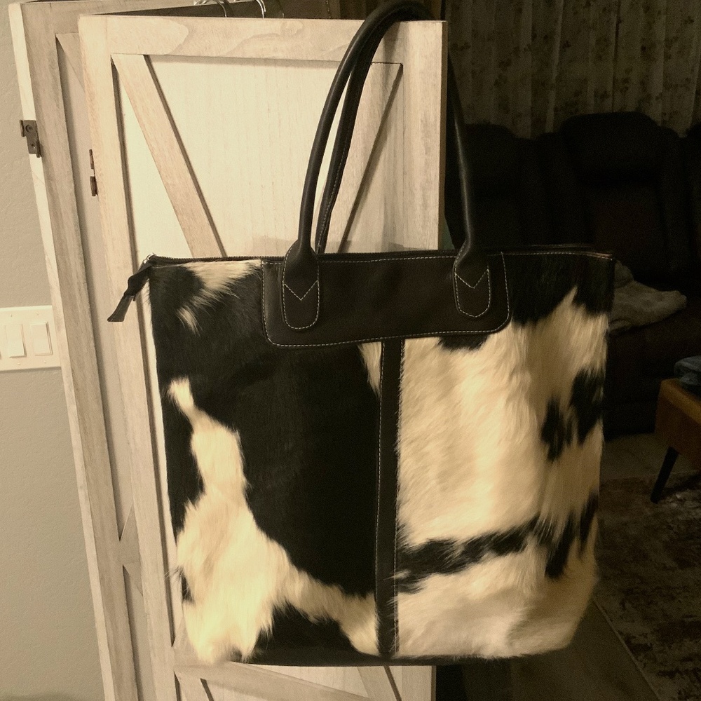 Genuine leather Latico cowhide tote.